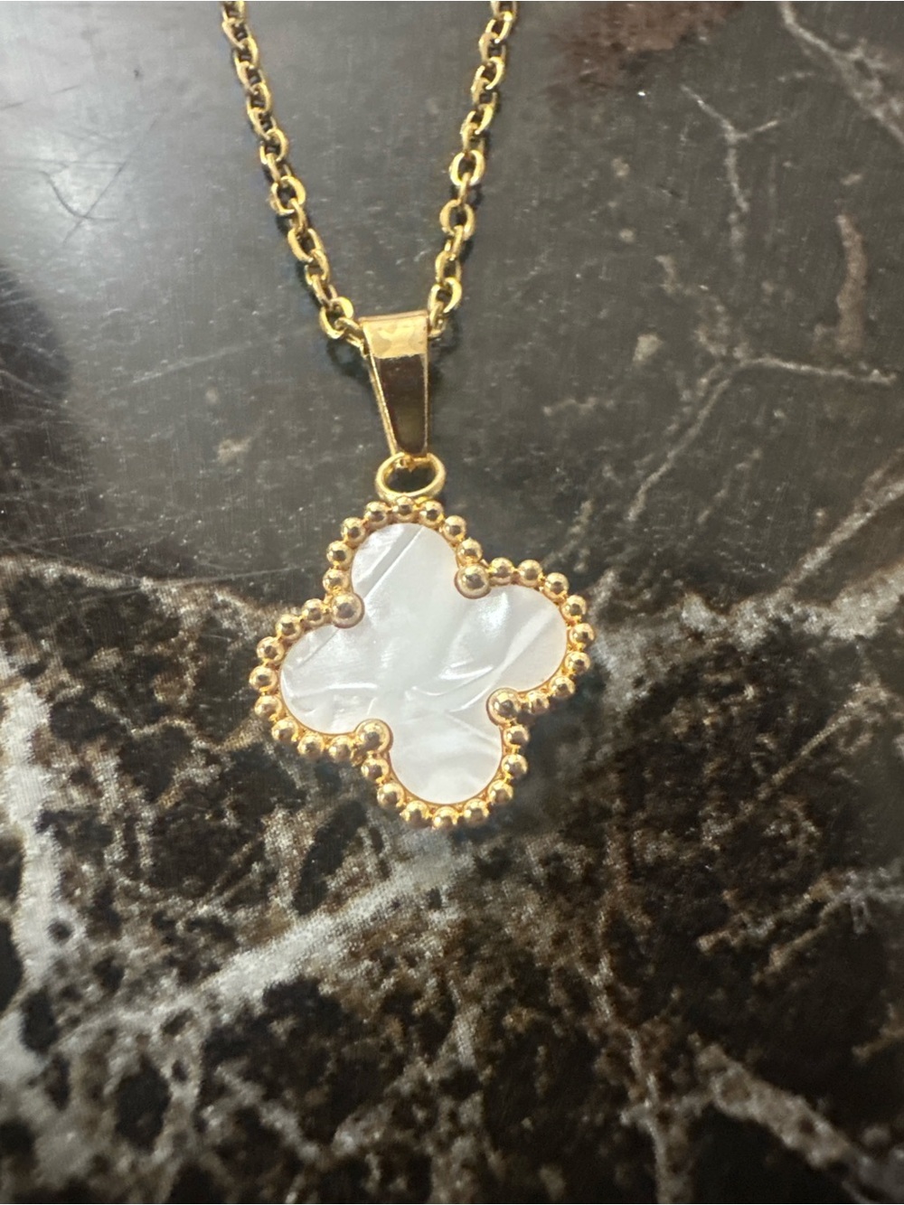 Gold Clover Pendant Necklace with White Mother-of-Pearl Inlay